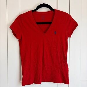 Polo by Ralph Lauren Women's Red V-Neck T-Shirt | S
